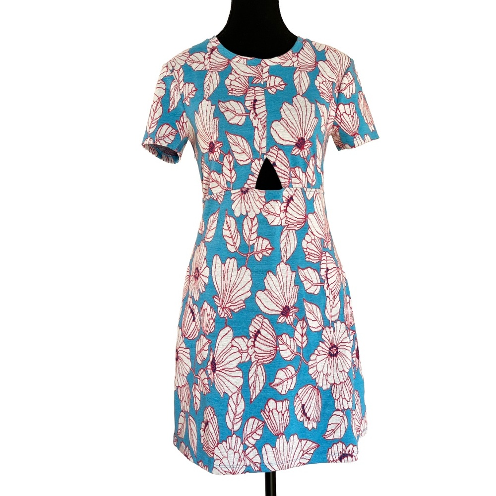 Floral Cutout Dress – Blue & Pink Petals